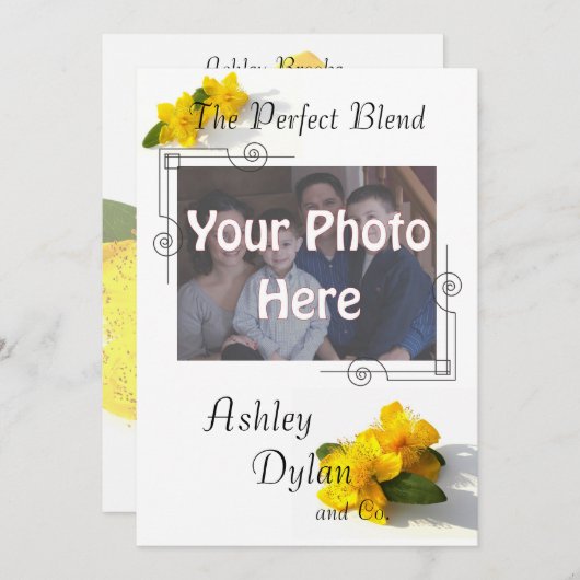 オトギリソウによって混ぜられる家族写真の結婚式 招待状 (正面/裏面)