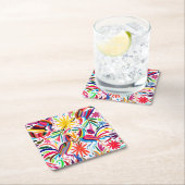 オトミカラフルプリント、フローラ/動物パターン スクエアペーパーコースター (インサイチュ)