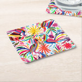 オトミカラフルプリント、フローラ/動物パターン スクエアペーパーコースター (アングル)