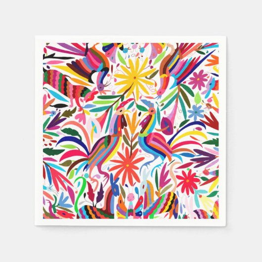 オトミカラフルプリント、フローラ/動物パターン スタンダードカクテルナプキン (正面)