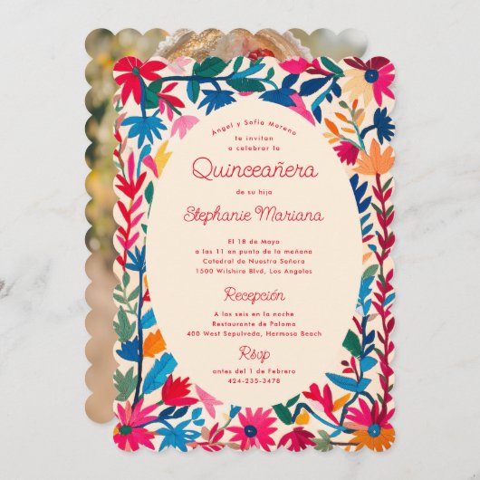 オトミ・メキシコ刺はっきりしたしゅうカラフルキンセニェラ 招待状 (正面/裏面)