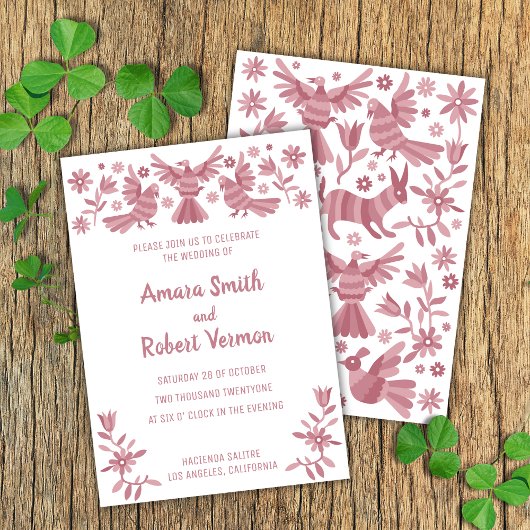 オトミ、メキシコ、ピンク、花、鳥のお知らせ 案内状