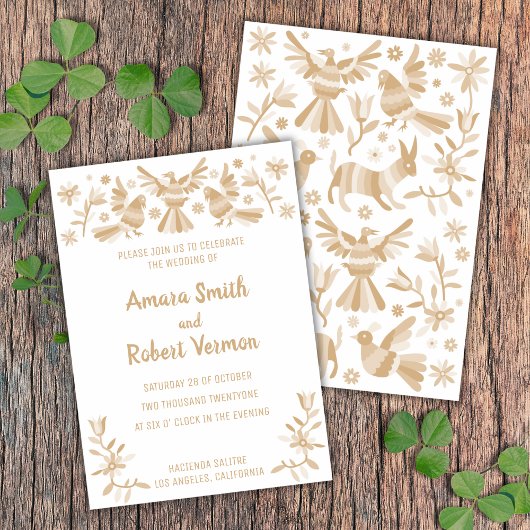 オトミ、メキシコ、ベージュ、花と鳥 案内状