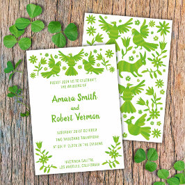 オトミ、メキシコ、緑、花と鳥 案内状