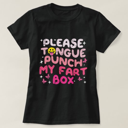 オナラ箱を舌で殴ってください クリングジョーク Tシャツ (デザイン正面)