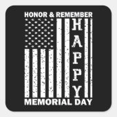 オナーリミーブハッピーメモリアルデーUsaフラグ スクエアシール (正面)