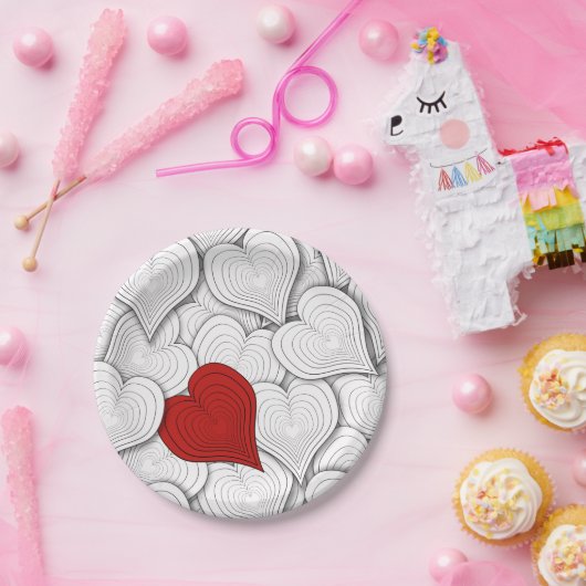 オニオンお洒落ハートイラストレーション ペーパープレート (パーティー)