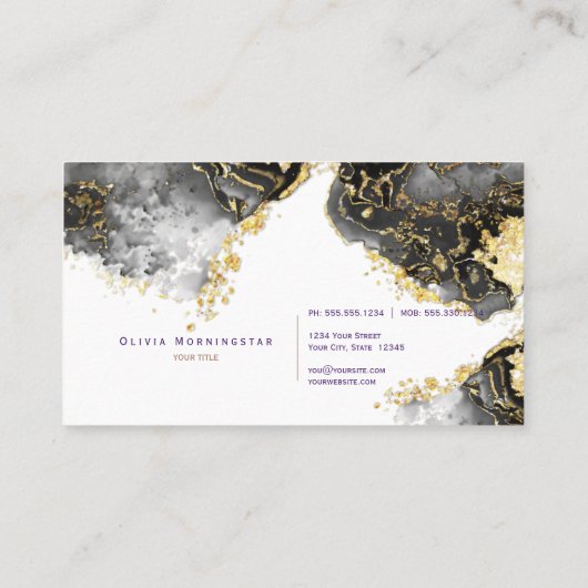 オニキスと金ゴールドナゲット抽象芸術 名刺 (裏面)