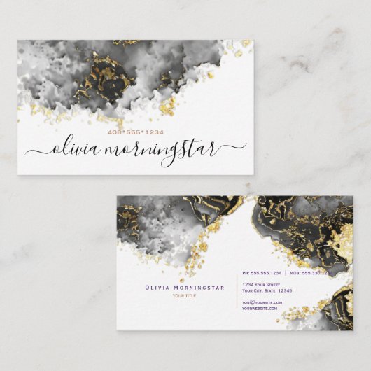 オニキスと金ゴールドナゲット抽象芸術 名刺 (正面/裏面)