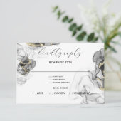 オニキスと金ゴールドRSVPカード 出欠カード (スタンド正面)