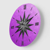 オニキスのコンパスバラ-アメジストの背景 ラージ壁時計 (傾斜)