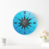 オニキスのコンパスバラ-ターコイズガラスの背景 ラージ壁時計 (ホーム)