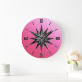 オニキスのコンパスバラ-バラクォーツの背景 ラージ壁時計 (ホーム)