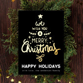 オニキス金ゴールド私たちは喜んでクリスマスの木を願う 箔シーズンカード