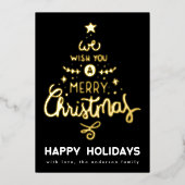 オニキス金ゴールド私たちは喜んでクリスマスの木を願う 箔シーズンカード (正面)