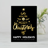 オニキス金ゴールド私たちは喜んでクリスマスの木を願う 箔シーズンカード (立ち正面)