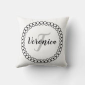 オニキス黒装飾円パーソナライズされたモノグラム クッション (裏面)