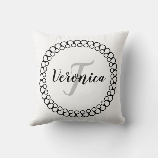 オニキス黒装飾円パーソナライズされたモノグラム クッション (裏面)