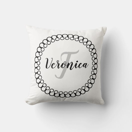 オニキス黒装飾円パーソナライズされたモノグラム クッション (正面)