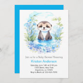 オニツリーブルーフローラウィムシー男の子の赤ちゃんシャワー 招待状 (正面/裏面)