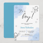 オニーニョeualiptos modernos globos azules bebe 招待状 (正面/裏面)