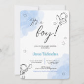 オニーニョeualiptos modernos globos azules bebe 招待状 (正面)