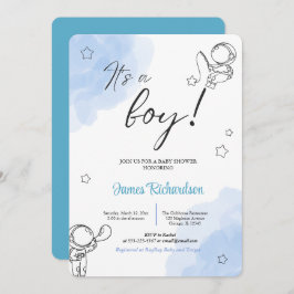 オニーニョeualiptos modernos globos azules bebe 招待状