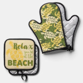 オヌシーカメハワイアンタパインオリーブ 鍋つかみ&鍋敷きセット (正面/裏面)