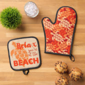 オヌシーカメハワイアンタパインオレンジ 鍋つかみ&鍋敷きセット (トップダウン)