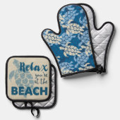 オヌシーカメハワイアンタパインブルース 鍋つかみ&鍋敷きセット (正面/裏面)