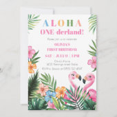 オネアーランド サマー トロピカル ガール 1歳 誕生日パーティー 招待状 (正面)