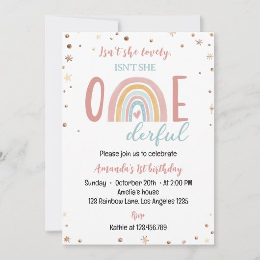 オネダーフルボホーレインボー誕生日第1招待状 招待状 (正面)