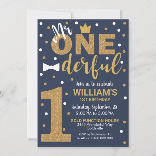 オネダーフル招待状海軍と金ゴールド 招待状 (正面)