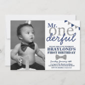 オネダーフル氏フォト招待状ブルー&シルバー 招待状 (正面)