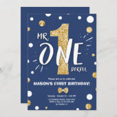 オネダーフル王室のボーイブルー金ゴールド第一誕生日 招待状 (正面/裏面)