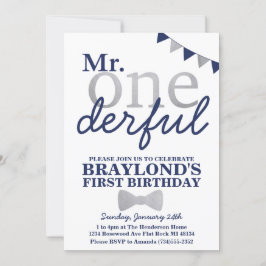 オネダーフル誕生日招待状（ネイビー&シルバー） 招待状