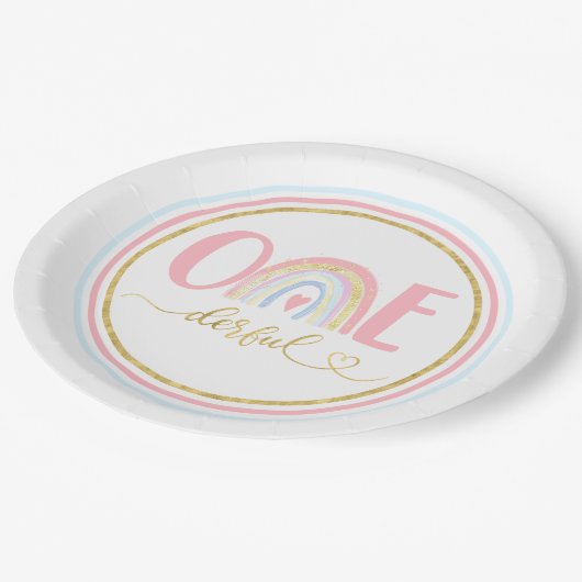 オネダーフル1st誕生日パーティーパステルレインボー ペーパープレート (アングル)