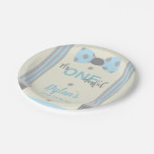 オネダーフル・ブルーとグレーの蝶ネクタイ ペーパープレート (アングル)