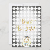 オネダーランドのピンク色の灰色のアリス1歳 招待状 (裏面)