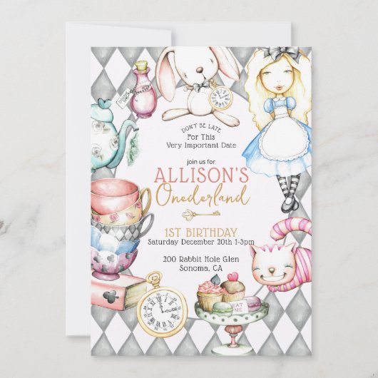 オネダーランドティーファースト誕生日ティーパーティの招待状 招待状 (正面)