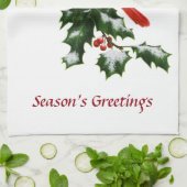 オノーザン（鳥）ショウジョウコウカンチョウとホリー キッチンタオル (折り畳み)