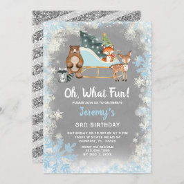 オハイウッドランドおもしろいアニマルスノーフレークスリー 招待状