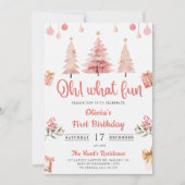 オハイオおもしろいクリスマスピンクウィンターツリー誕生日 招待状 (正面)