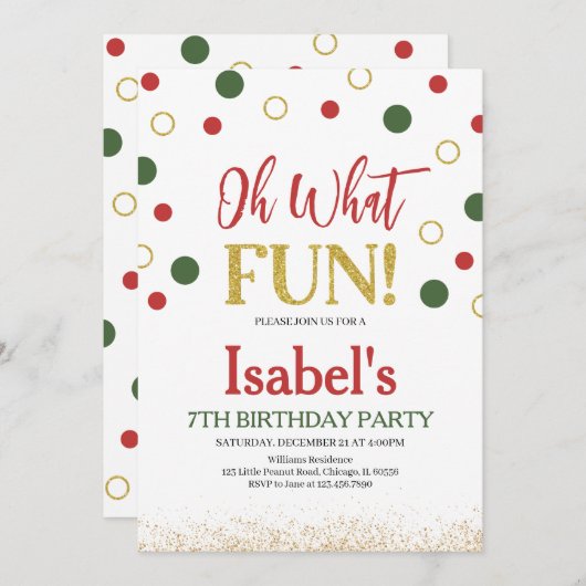 オハイオおもしろいグリーンレッドドット誕生日 招待状 (正面/裏面)