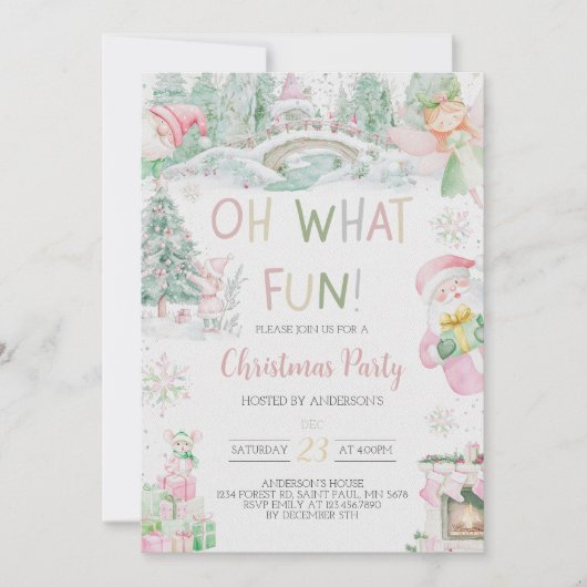 オハイオおもしろいピンククリスマスパーティの招待状 招待状 (正面)
