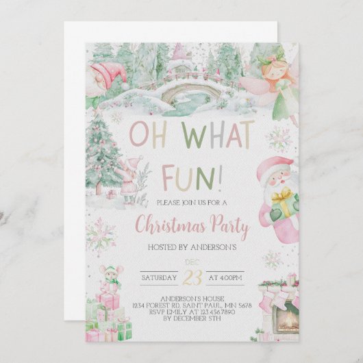 オハイオおもしろいピンククリスマスパーティの招待状 招待状 (正面/裏面)
