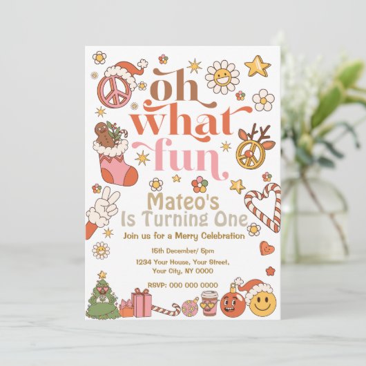 オハイオおもしろいファースト誕生日Groovy招待状 招待状 (スタンド正面)