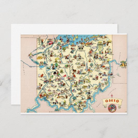 オハイオおもしろいヴィンテージの地図 ポストカード (正面/裏面)