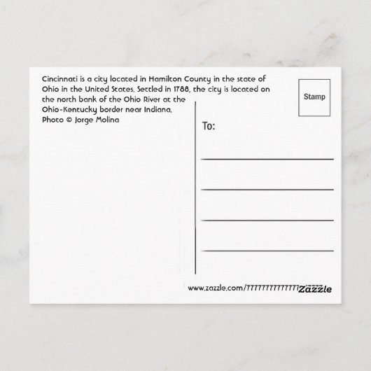 オハイオのシンシナティからの挨拶！ ポストカード (裏面)