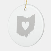 オハイオの地図の形をした灰色のオハイアのハートバッケイグレー セラミックオーナメント (左)